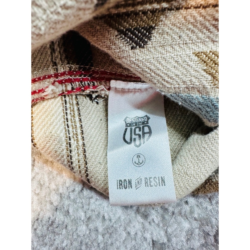 Iron and Resin Flannel Shirt Men Medium Tan Southwestern Aztec Pattern Cotton - Picture 7 of 9